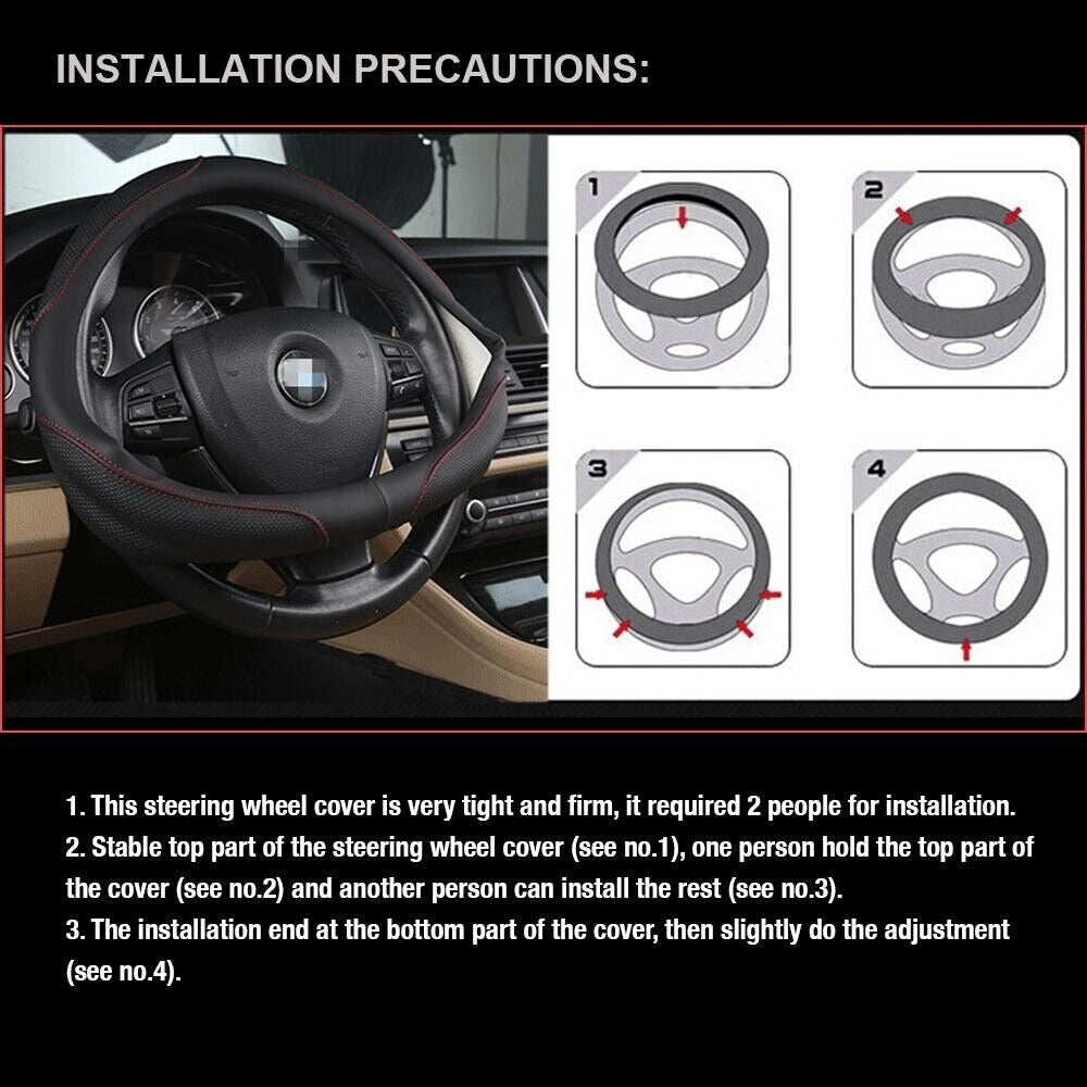 Luxury Car 37 - 38cm Steering Wheel Cover PU Leather Non - slip - red)