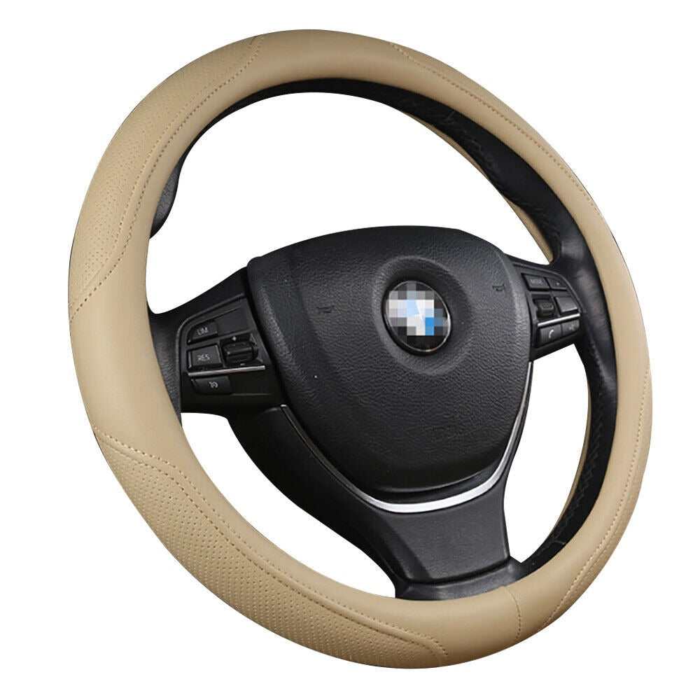 Luxury Car 37 - 38cm Steering Wheel Cover PU Leather - slip Breathable (Cream)