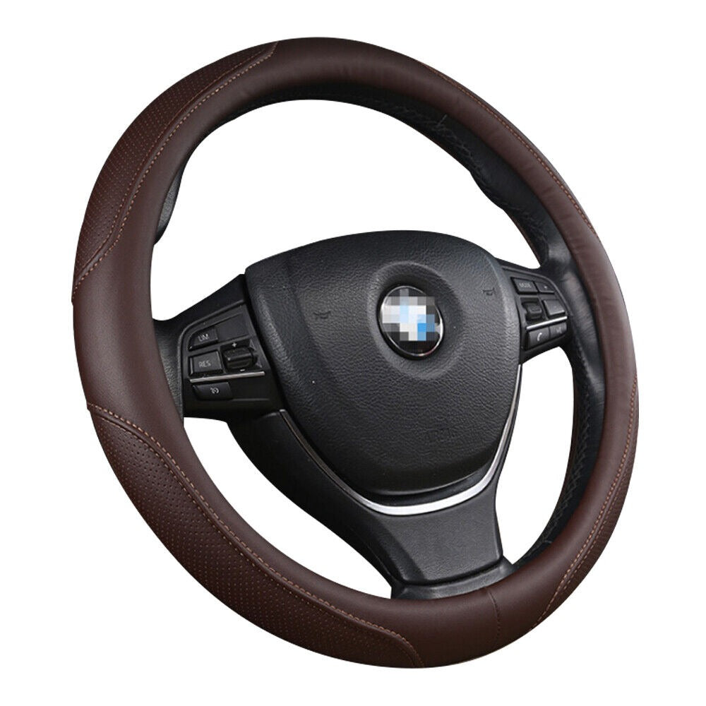 Luxury Car 37 - 38cm Steering Wheel Cover PU Leather - slip Breathable (Brown)