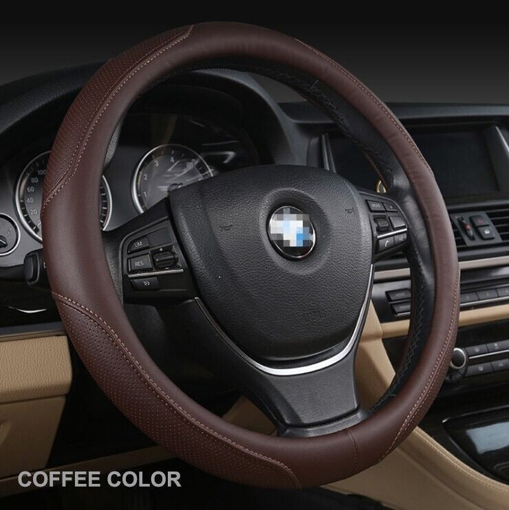 Luxury Car 37 - 38cm Steering Wheel Cover PU Leather - slip Breathable (Brown)