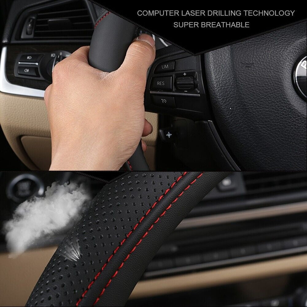Luxury Car 37 - 38cm Steering Wheel Cover PU Leather - slip Breathable (Brown)