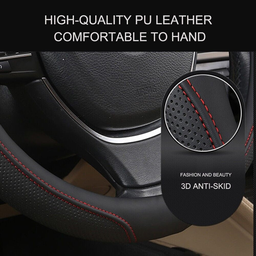 Luxury Car 37 - 38cm Steering Wheel Cover PU Leather - slip Breathable (Brown)