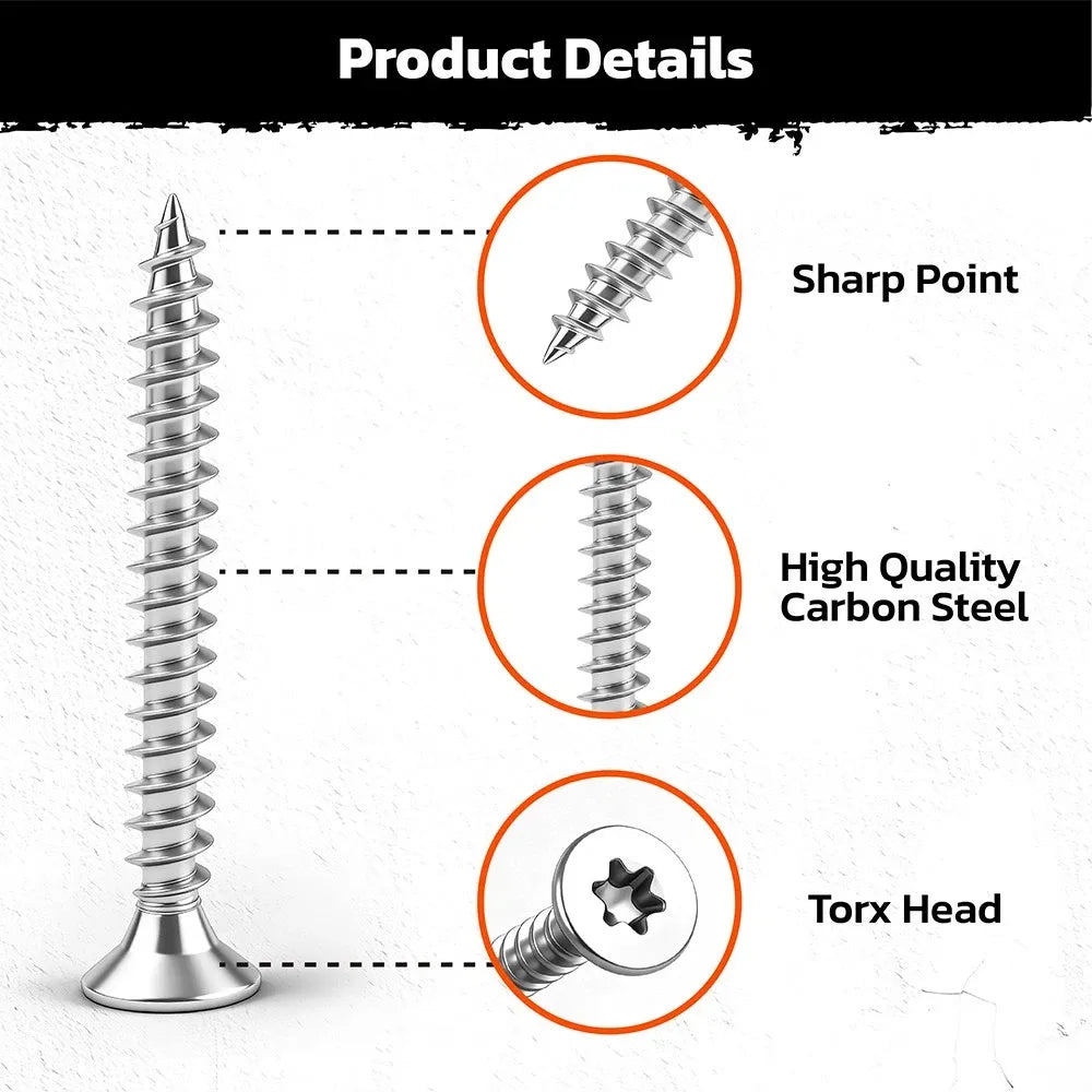 HORUSDY 324PCS Torx Wood Screws Assortment Kit Self Tapping with Storage Box