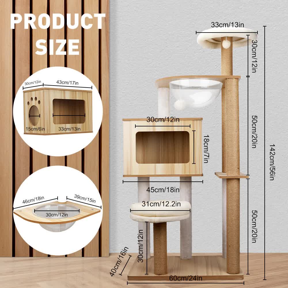 VaKa 1.42M Cat Tree Tower Scratching Post Scratcher Cats Condo - Condo House