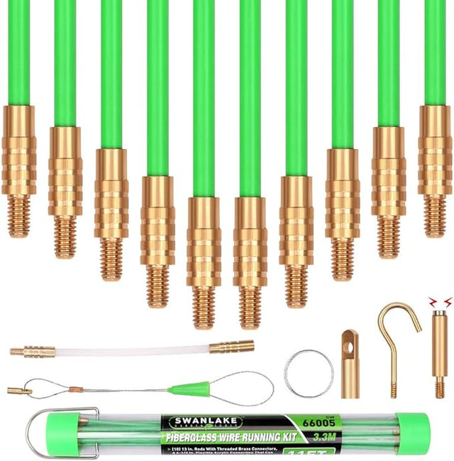 SWANLAKE 11FT/3.3M Fiberglass Wire Pull Rod Fish Tape Cable Pull Kit
