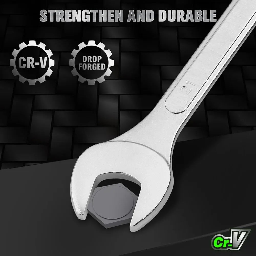 Swanlake 19Pc Stubby Spanner Set Metric 6-24mm Crv 12 Point Open End with Pouch