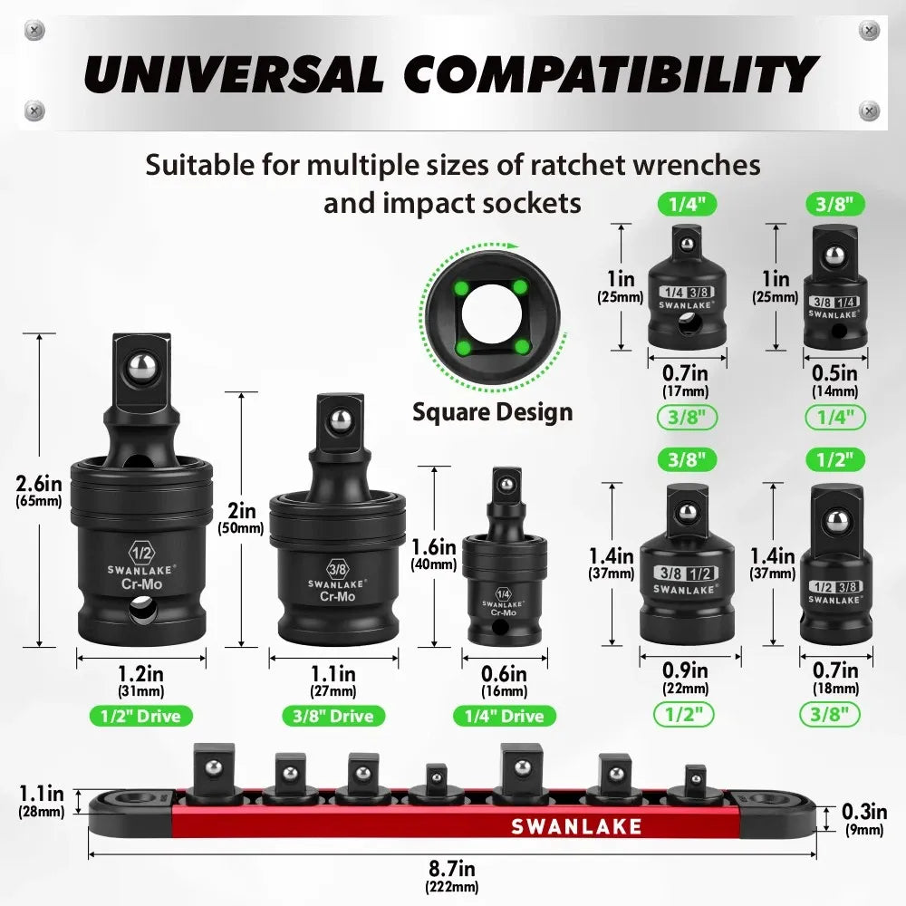 SWANLAKE 7PCS Magnetic Universal Joint Socket Adapter Set – Impact CR-V