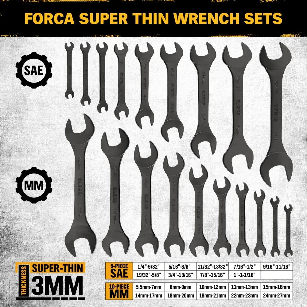 ELEAD 19Pcs 3mm Super Thin Wrench Set SAE Metric Chrome Vanadium Steel Tools