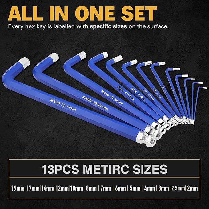 ELEAD Jumbo Hex Key Allen Wrench Set | 13-Piece Metric - | Professional Grade