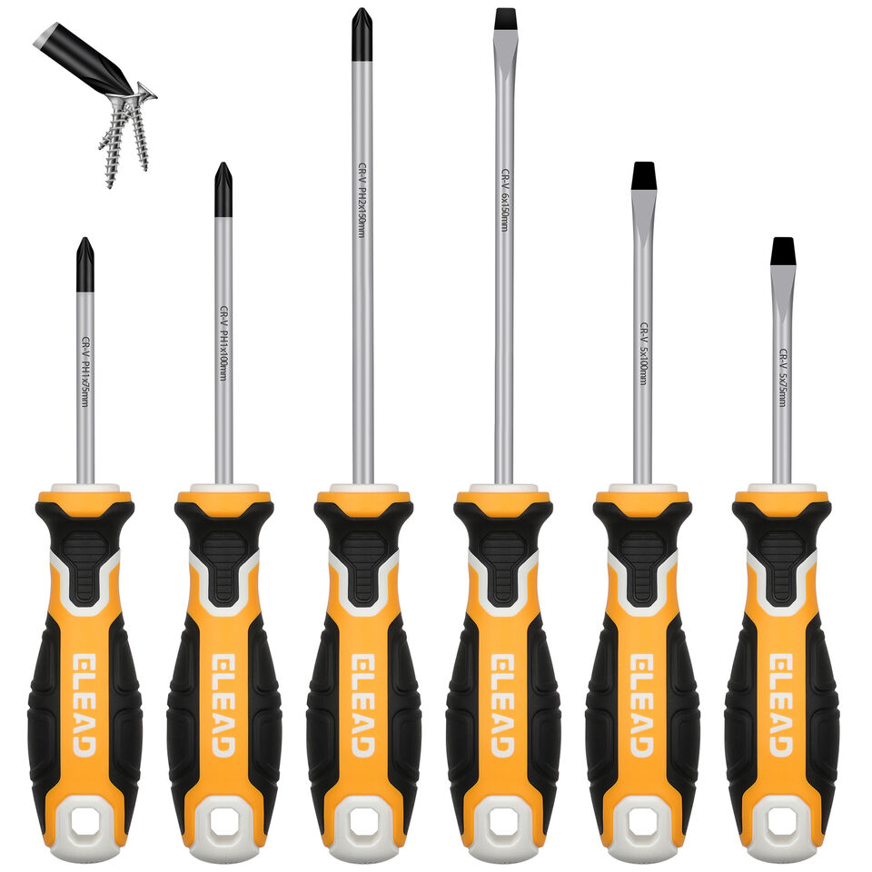 ELEAD 6Pcs Magnetic Screwdriver Set Phillips Slotted Non - Slip Handle Crv