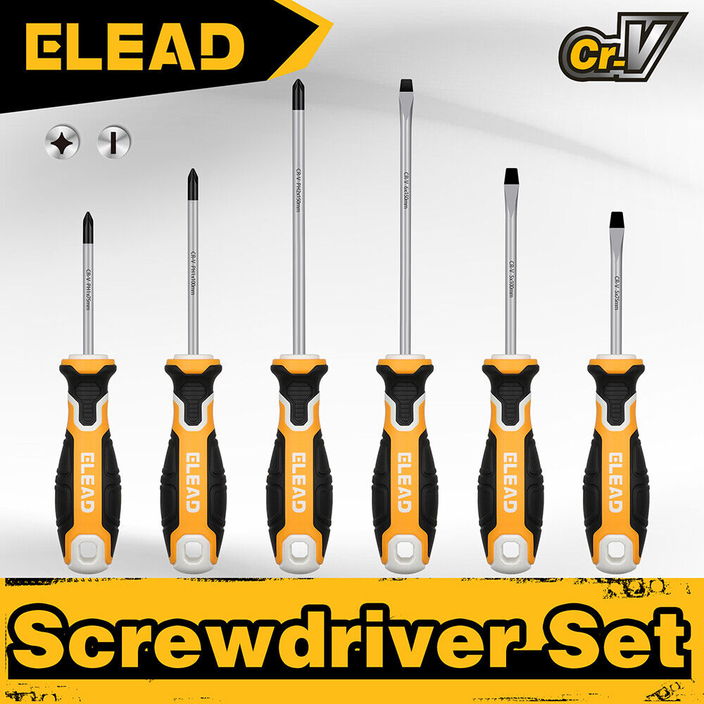 ELEAD 6Pcs Magnetic Screwdriver Set Phillips Slotted Non - Slip Handle Crv