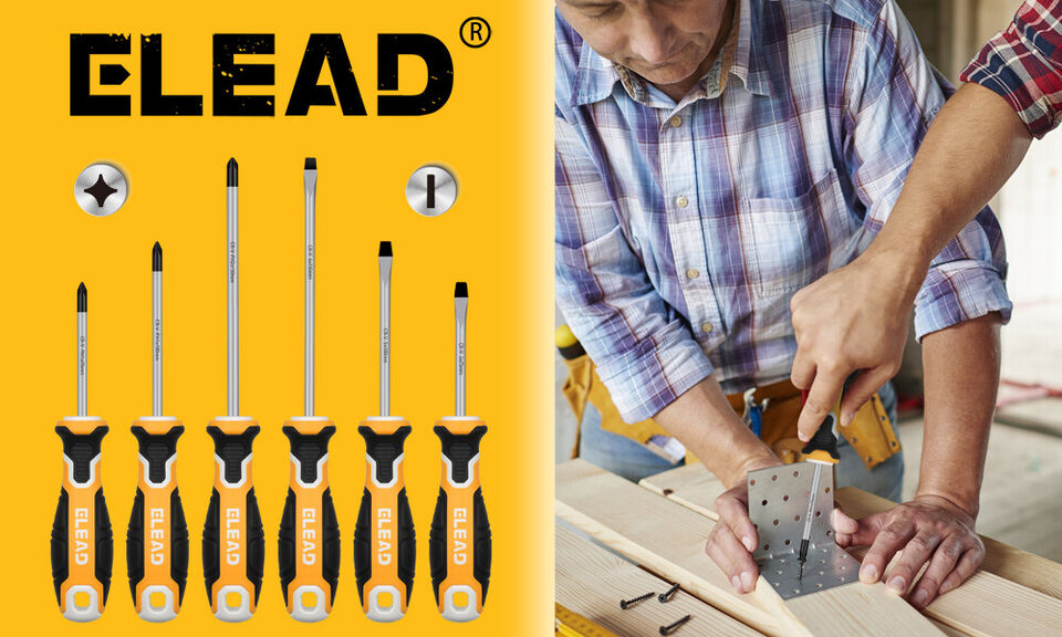 ELEAD 6Pcs Magnetic Screwdriver Set Phillips Slotted Non - Slip Handle Crv