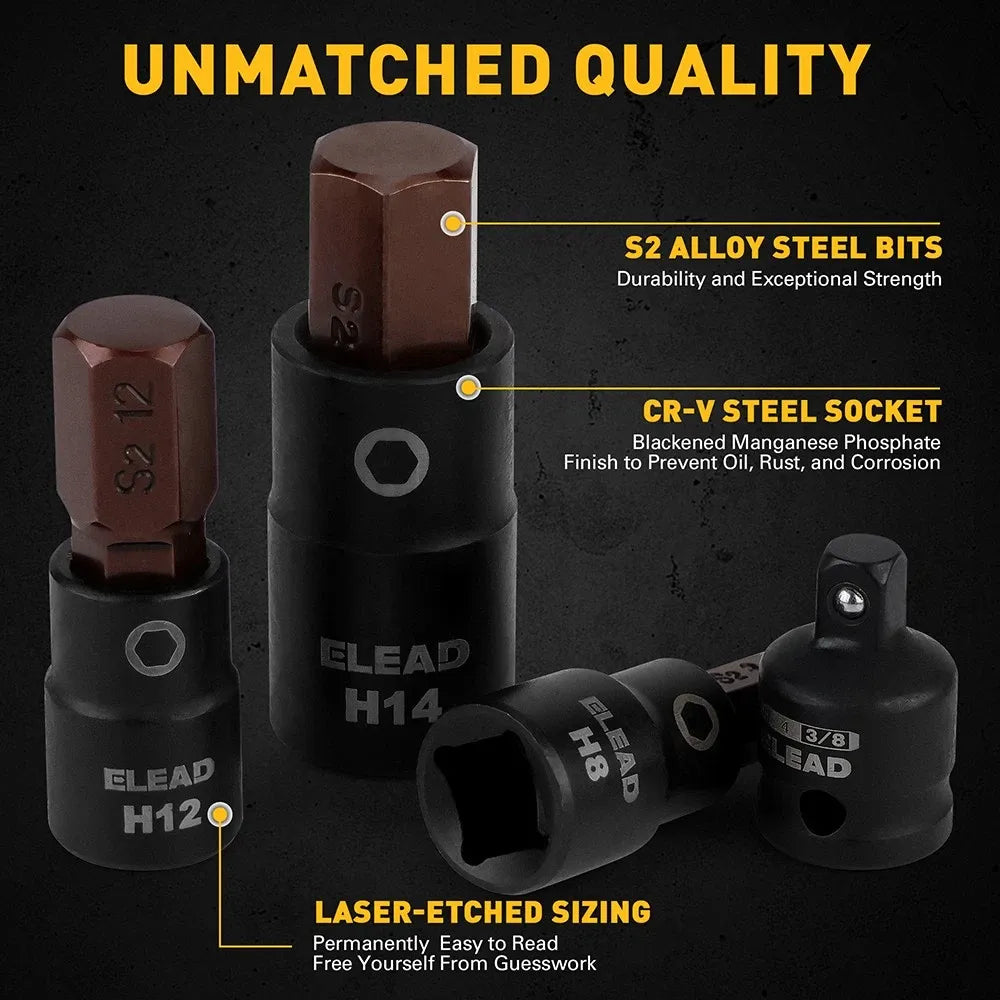 ELEAD 16Pc Metric Hex Bit Socket Set Allen Socket S2 Steel Socket Adapter