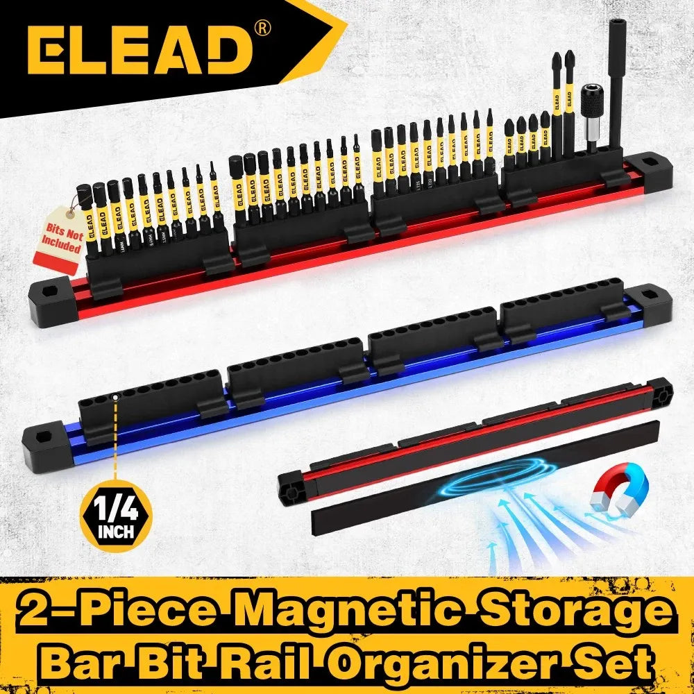 ELEAD 2Pcs Magnetic 1/4" Slidable Drill Bit Holder Screwdriver Organizer Garage