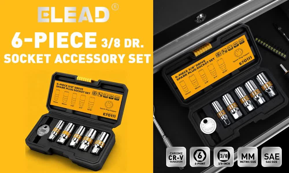 6Pcs 3/8" Drive Spark Plug Socket Set Spark Plug Gapper SAE & Metric CR-V Socket