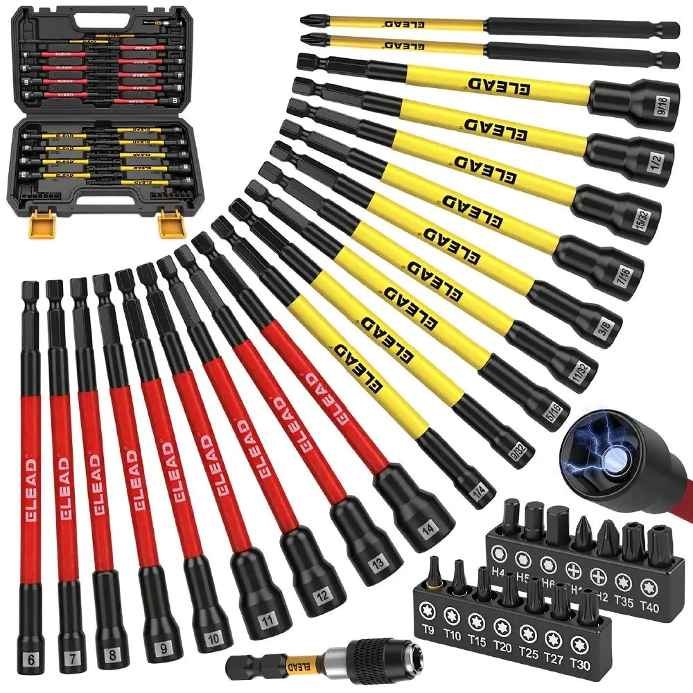 35Pcs Long Magnetic Nut Driver Bit Set Nut Driver Metric & SAE Screwdriver Bits
