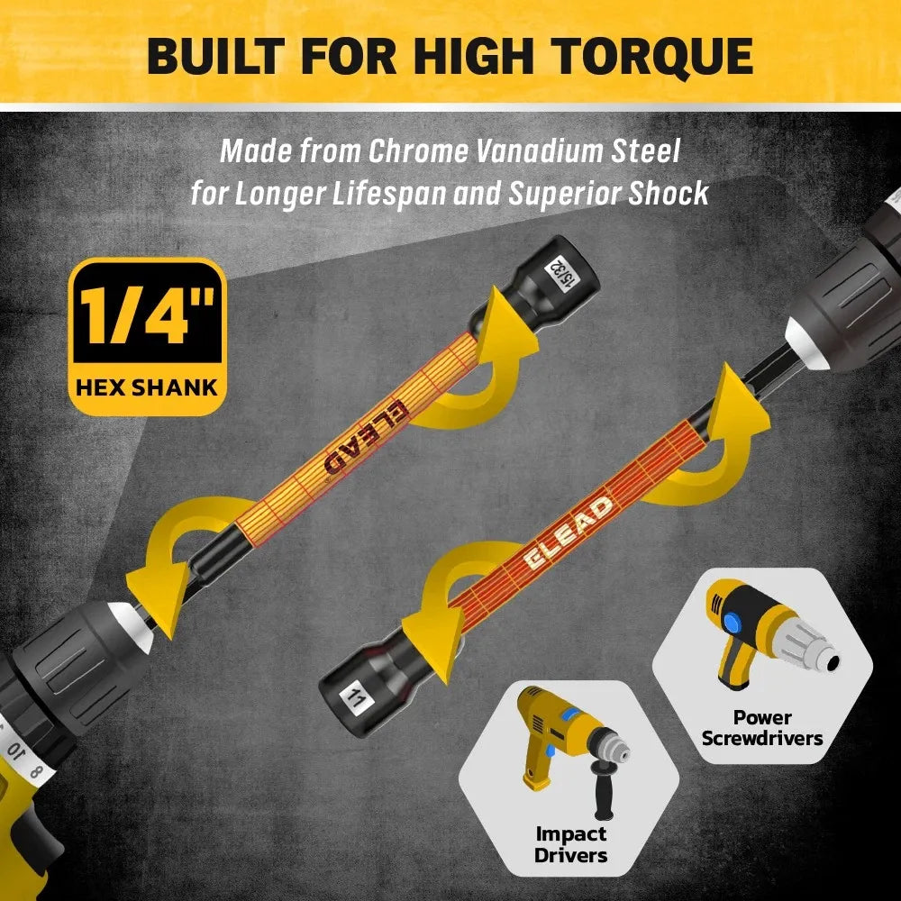 35Pcs Long Magnetic Nut Driver Bit Set Nut Driver Metric & SAE Screwdriver Bits