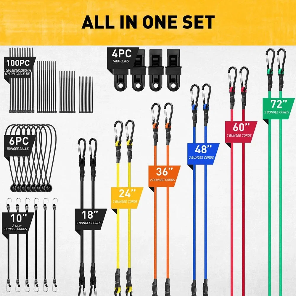 ELEAD 28PCS Bungee Cord Set Carabiner Hooks Assorted Sizes Heavy Duty Tie Down