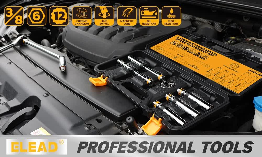 8-Piece 3/8" Drive Magnetic Swivel Spark Plug Socket Set Spark Plug Removal Tool