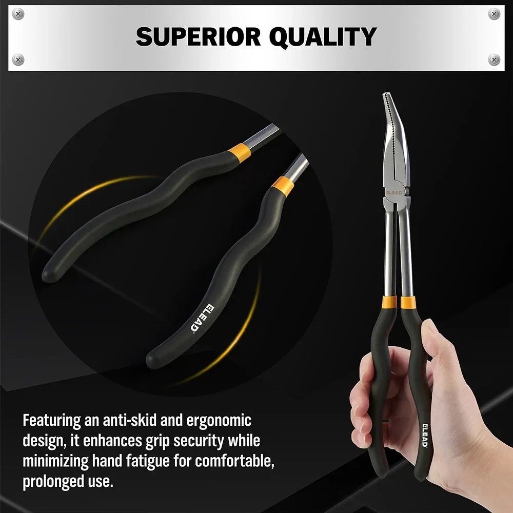 ELEAD 5Pcs 11" Long Reach Needle Nose Pliers Set w/ Magnetic Racks&Roll-Up Pouch