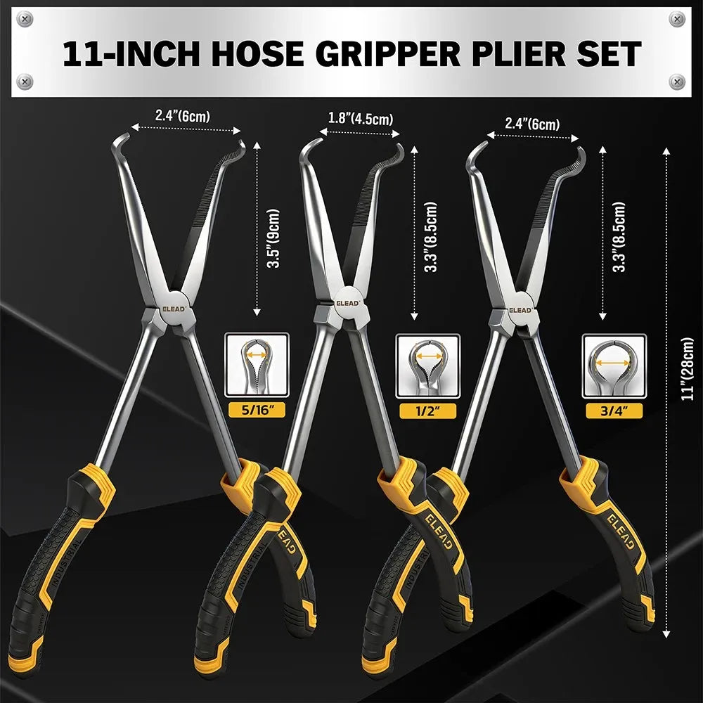 ELEAD 3PCS 11" Hose Gripper Pliers Long Reach Spark Plug Boot w/ Magnetic Racks