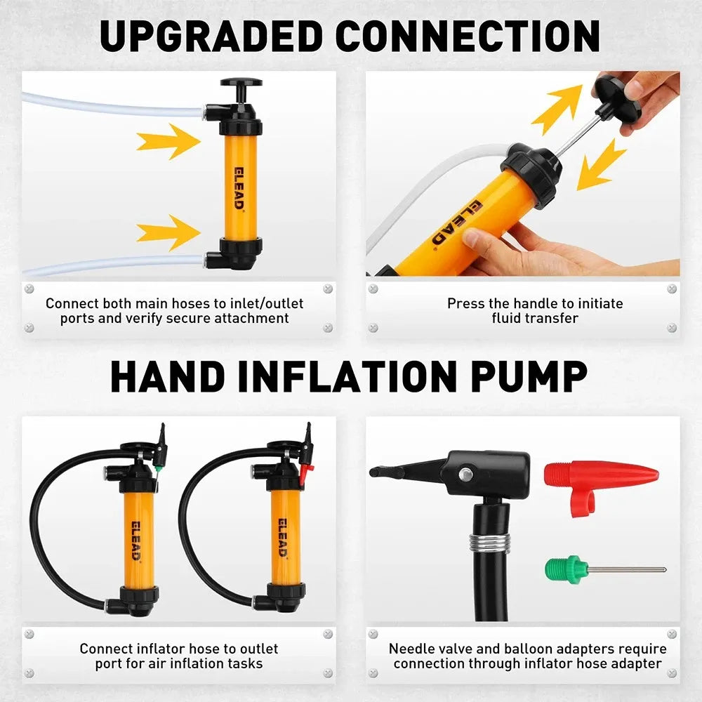 ELEAD Fuel Siphon Pump Oil Liquid Transfer Hand Pump Hose Kit Gas Air Manual