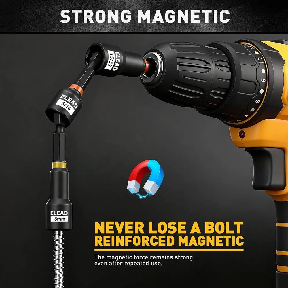 ELEAD 58Pc Magnetic Impact Nut Driver Set SAE Metric CR-V Socket Adapter w/case