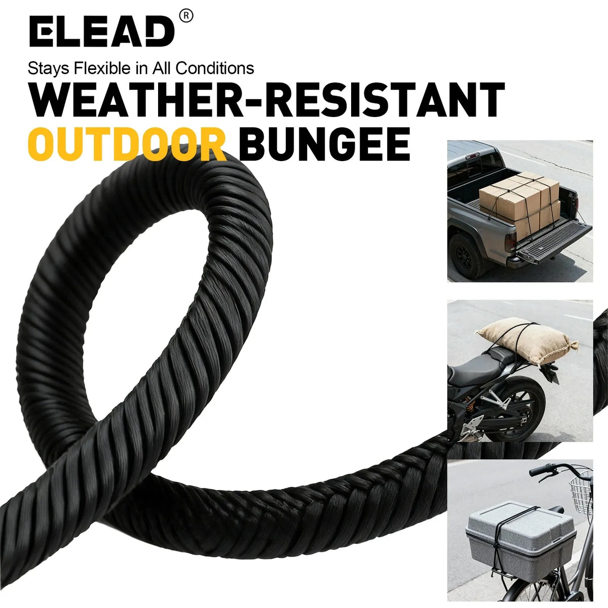 ELEAD 1/8" x 110FT Elastic Bungee Cord Roll 3mm Marine Grade Shock Cord 29lbs