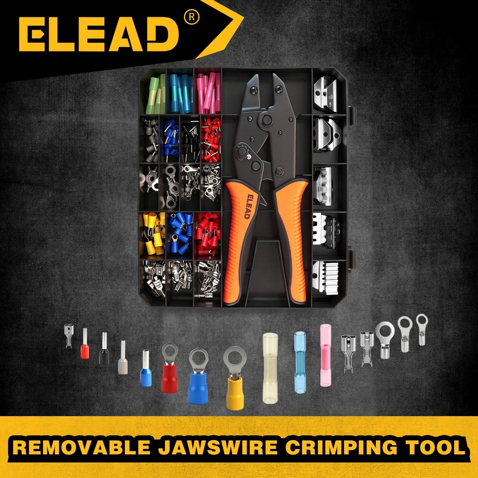 200-PIece Ratchet Wire Crimping Tool Kit Ferrule Terminal Crimper Pliers 5 Jaws