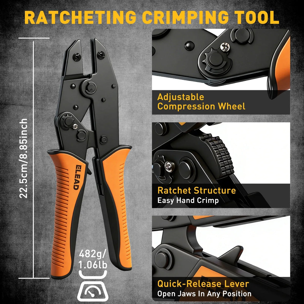 200-PIece Ratchet Wire Crimping Tool Kit Ferrule Terminal Crimper Pliers 5 Jaws