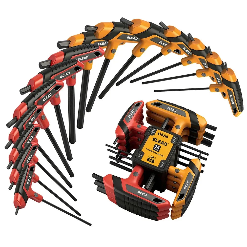 14Pcs T-handle Allen Wrench Set Metric & SAE Portable Hex Key Long Arm Allen Key