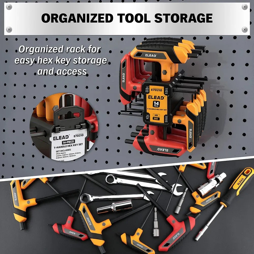 14Pcs T-handle Allen Wrench Set Metric & SAE Portable Hex Key Long Arm Allen Key