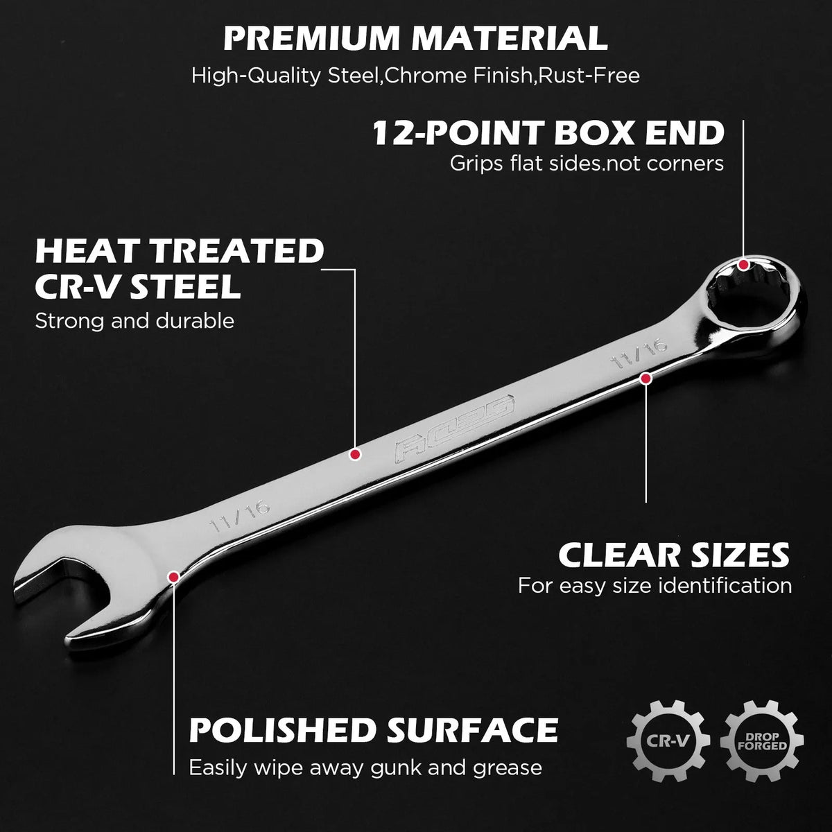 SEDY 15pc Combination Spanner Wrench Set SAE 1/4"-1" CR-V with Storage Rack