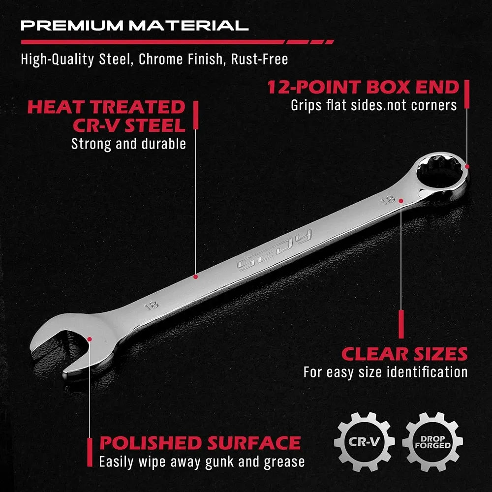 SEDY 32 Pcs SAE Metric Combination Wrench Set Stubby 12 Point CR-V Steel w/Case