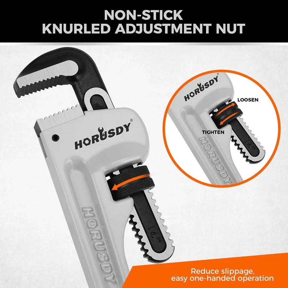 HORUSDY 3PCS Aluminum Straight Pipe Wrench Set 10" 14" 18" with Alloy Steel Jaws