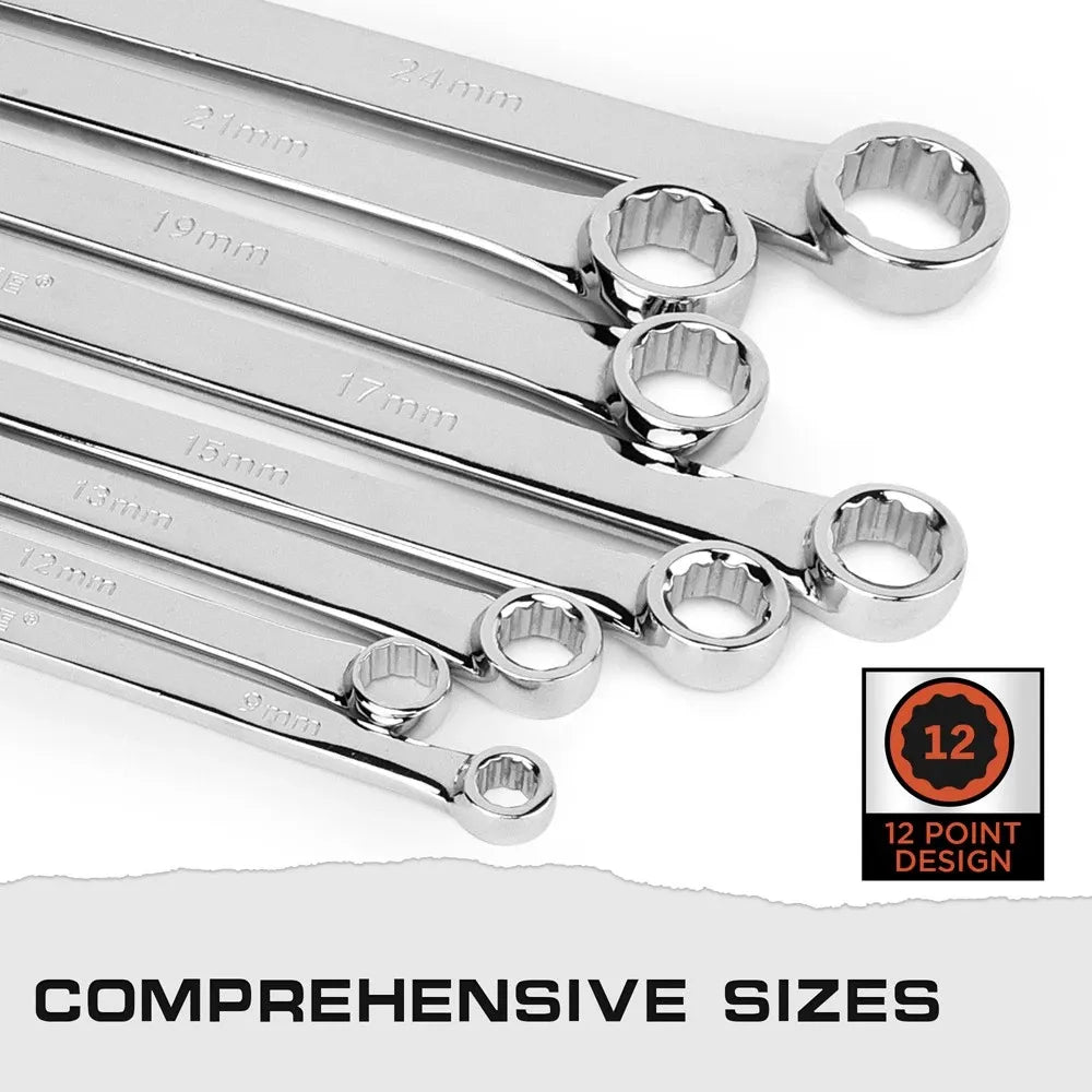 HORUSDY 8Pc Extra Long Aviation Spanner Set Double Ring Wrench 8-24mm 12 Point