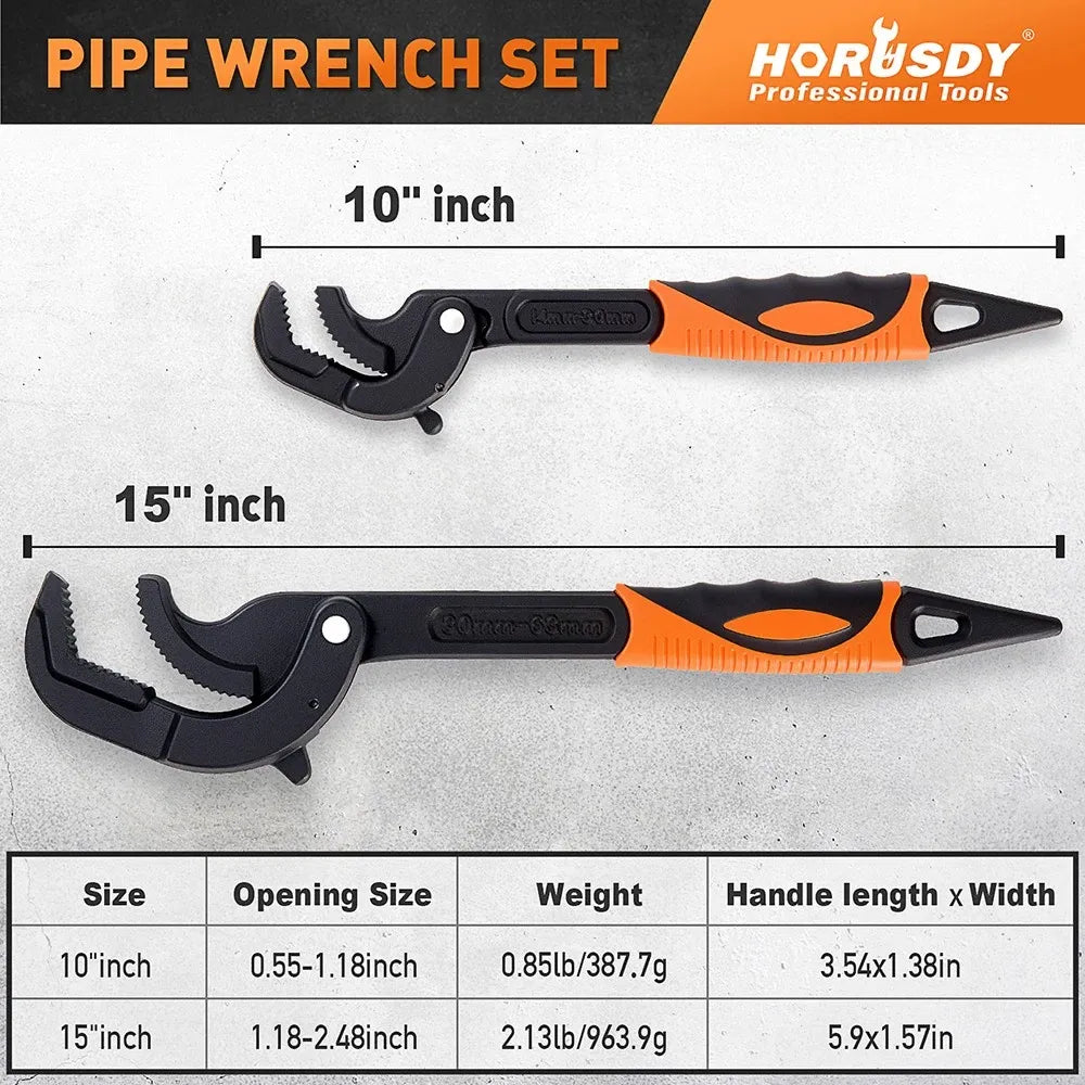 HORUSDY 2Pc Adjustable Wrench Quick Multi-Function Spanner Power Grip Pipe Set