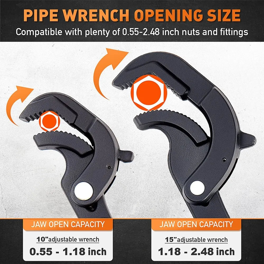 HORUSDY 2Pc Adjustable Wrench Quick Multi-Function Spanner Power Grip Pipe Set