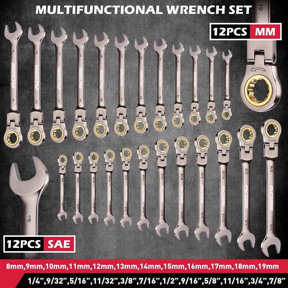 SEDY 24Pc Flexi Head Ratchet Spanner Set Metric & SAE with Magnetic Organizer