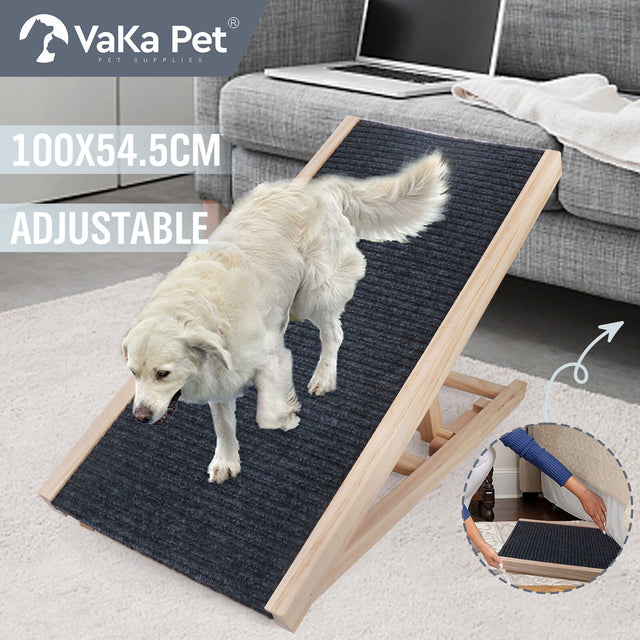 VaKa 100cm Foldable Dog Pet Ramp Adjustable Height Dogs Stairs - For Bed Sofa