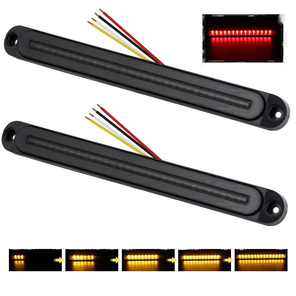 2Piece LED Tail Lights Flowing Turn Signal Stop brake Trailer Truck Caravan