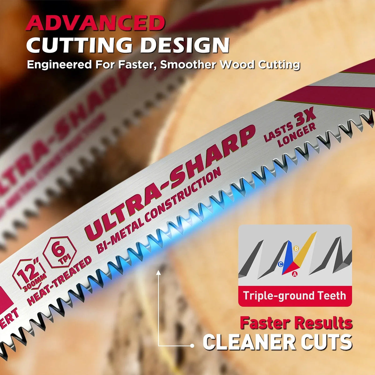 5-Piece 12" Reciprocating Saw Blades 6TPI Wood Pruning Curved Edge CR-V Steel