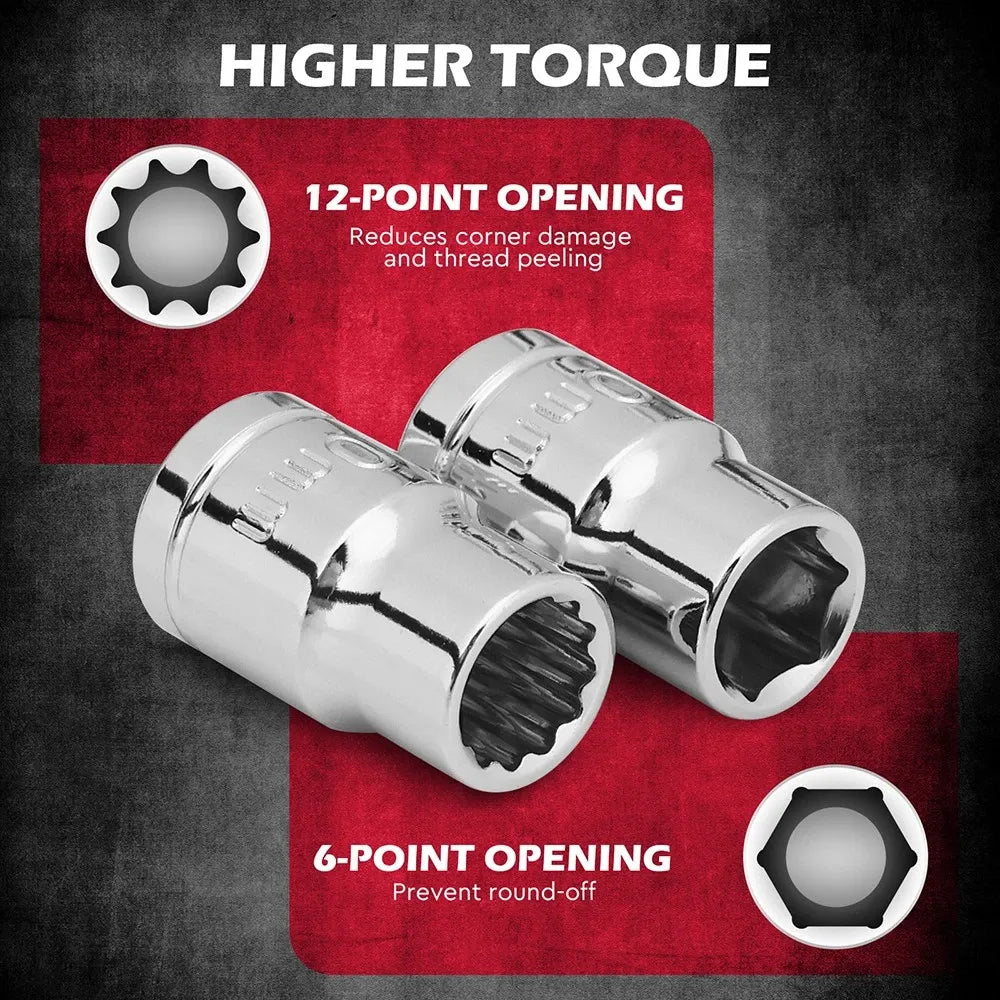 SEDY 12Pc 10mm Socket Set 1/4" 3/8" Drive Magnetic Organizer Tool Extension Bar