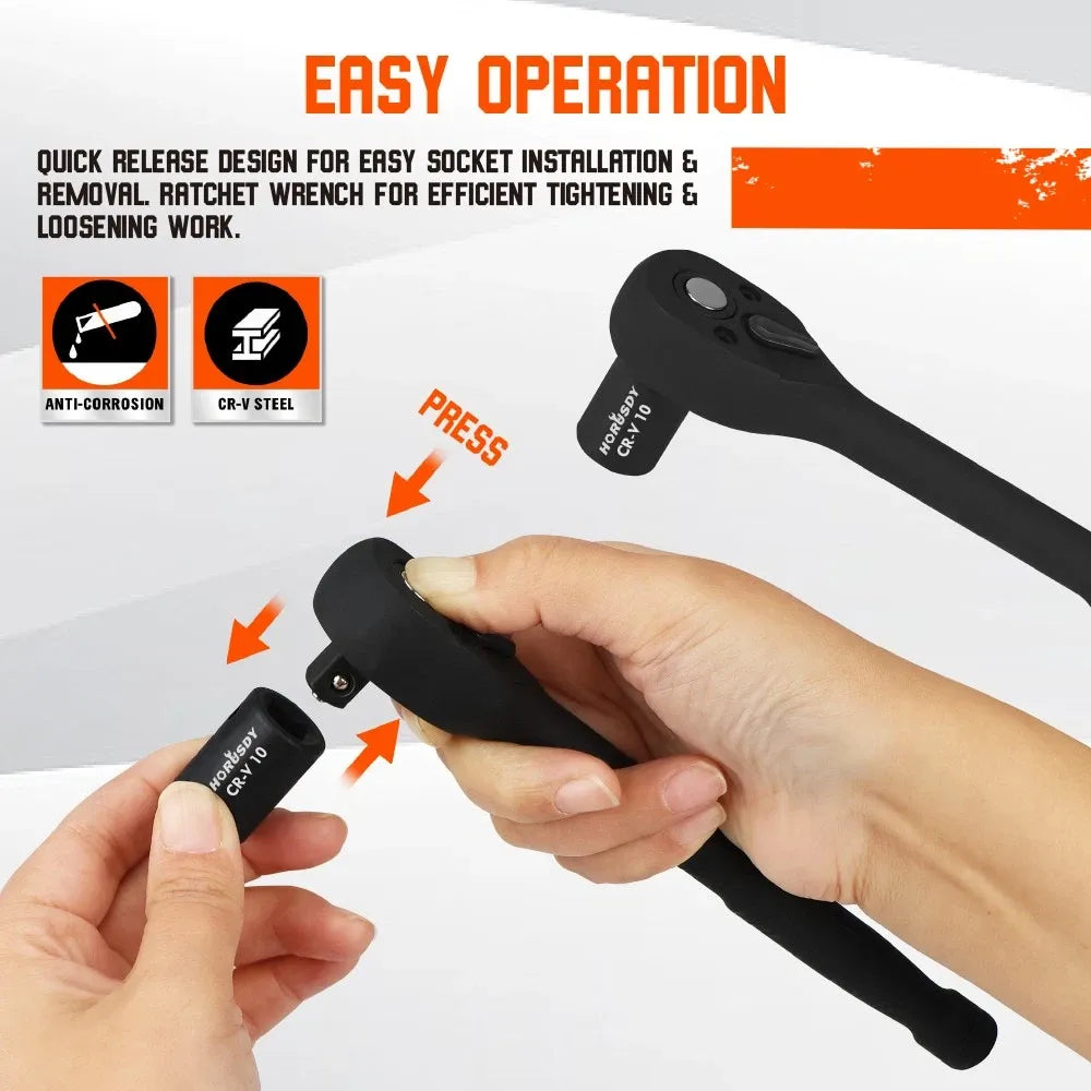 SEDY 12Pcs 1/4" Drive Socket Set 72T Quick Release Ratchet Metric 4-13mm Holder