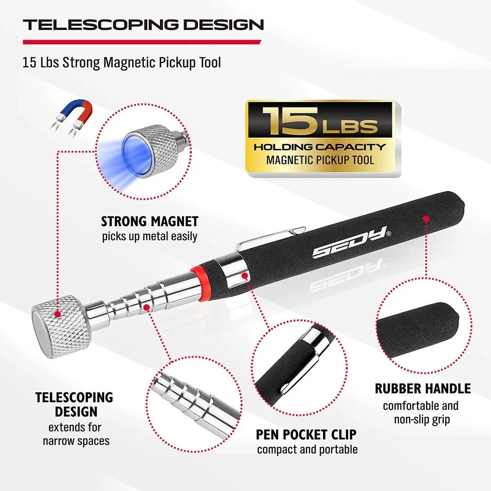 SEDY 6Pcs Magnetic Tray Pick-Up Tool Set Flexible Telescoping Auto Repair