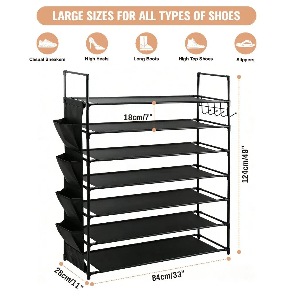 SEDY 7-Tier Shoe Rack Storage Organizer Shelf for 28–30 Pairs Bedroom Garage