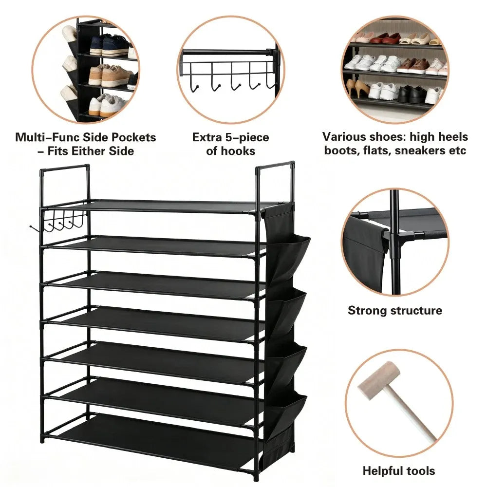 SEDY 7-Tier Shoe Rack Storage Organizer Shelf for 28–30 Pairs Bedroom Garage