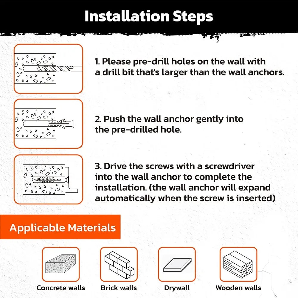 332-Pieces Self-Drywall Dilling Anchors Screws Wall Screws Drilling Required