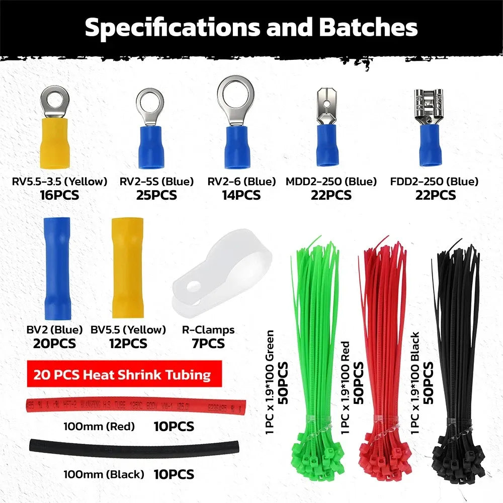 HORUSDY 308PCS Crimp Terminals Kit Ring Spade Butt Connector Set for Wiring