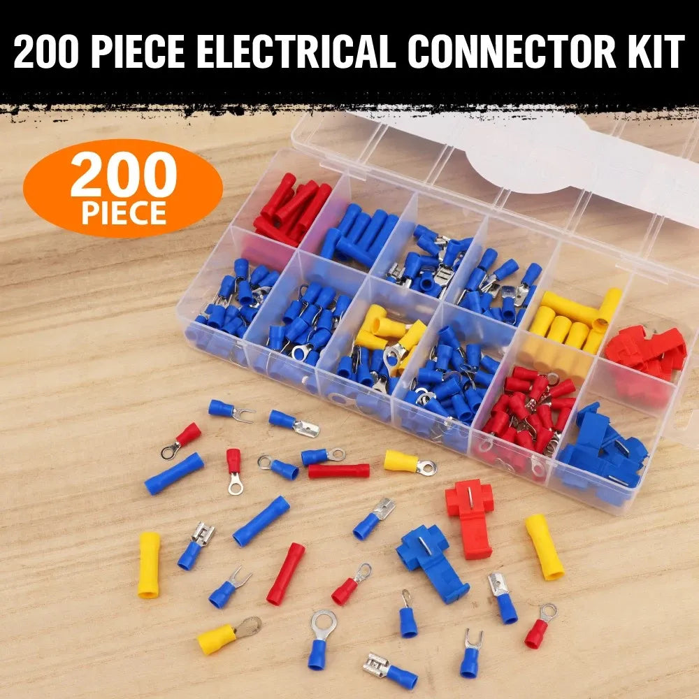 HORUSDY 200PCS Crimp Terminals Wire Connector Kit Spade Ring Butt for Car Wiring